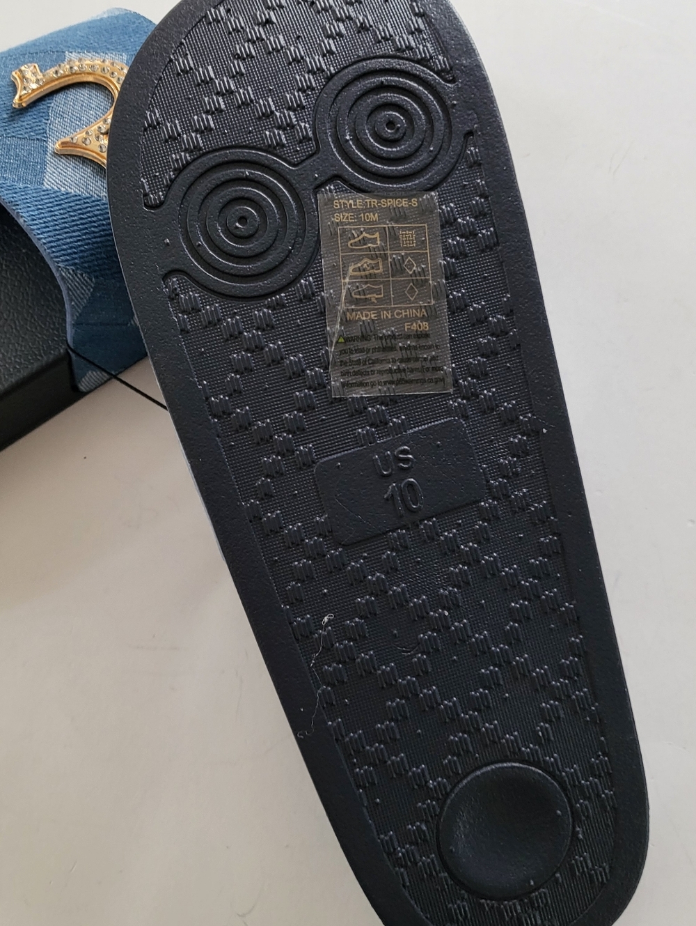 True Religion Denim slides Rhinestone Logo Womens Size 8 10 Blue - Picture 5 of 5